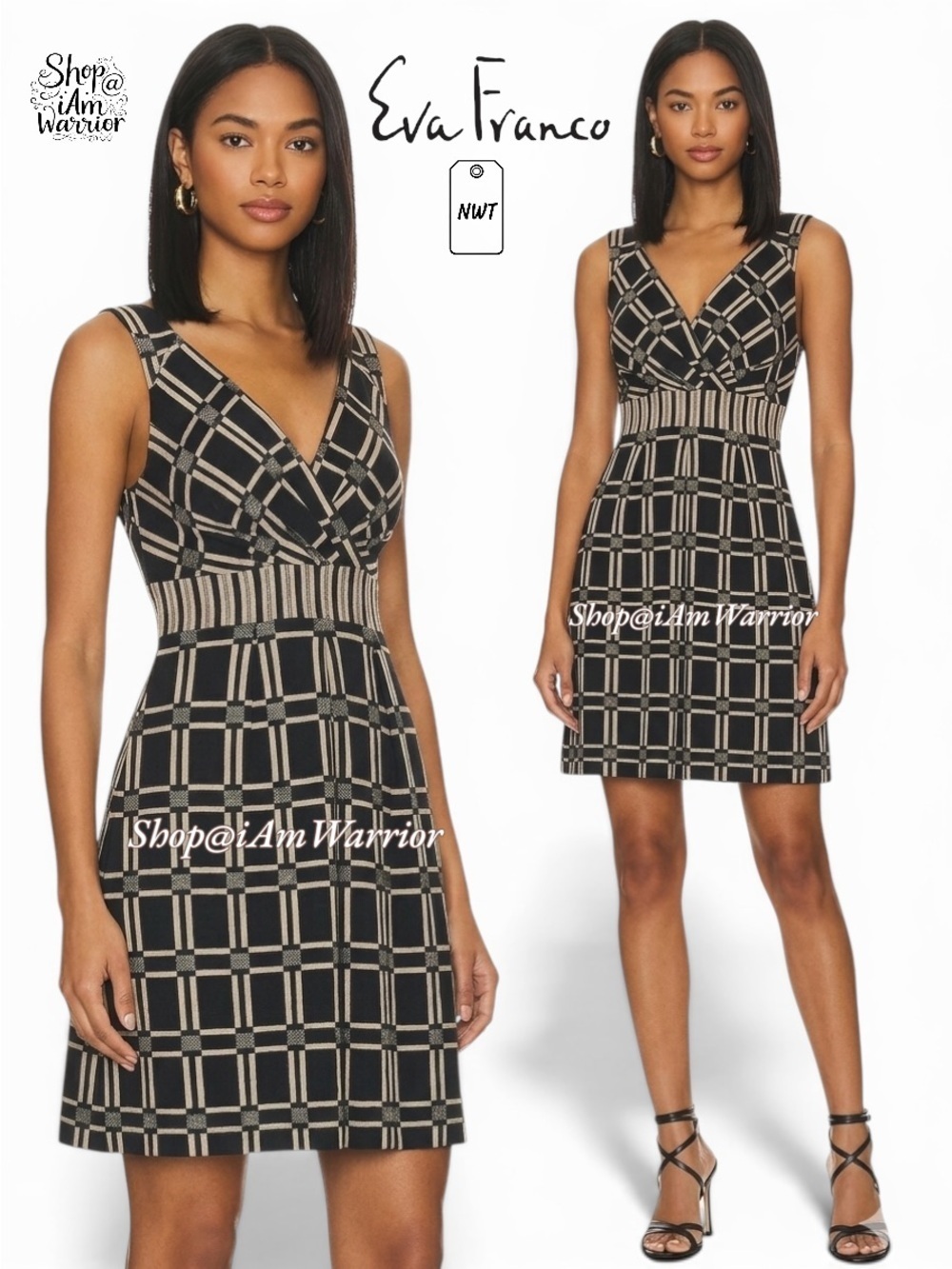 Eva Franco NWT textured windowpane a-line dress *shop@iamwarrior